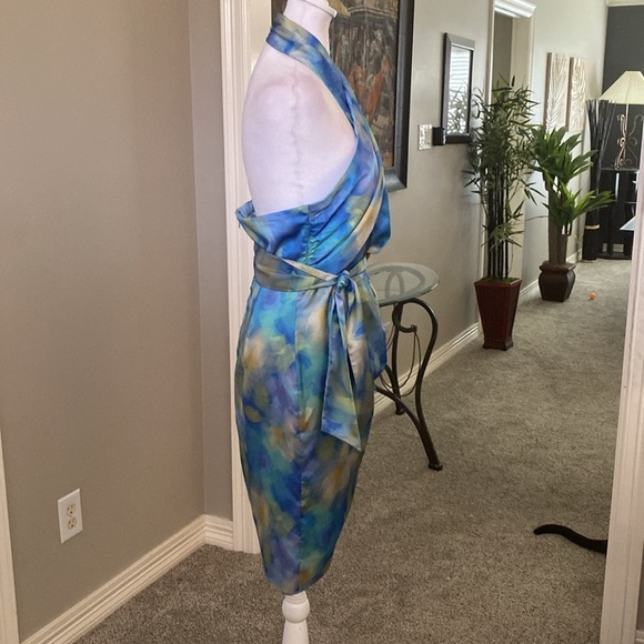 Badgley Mischka Blue and Green Halter Mini Cocktail Party Dress size 10 - Picture 7 of 13